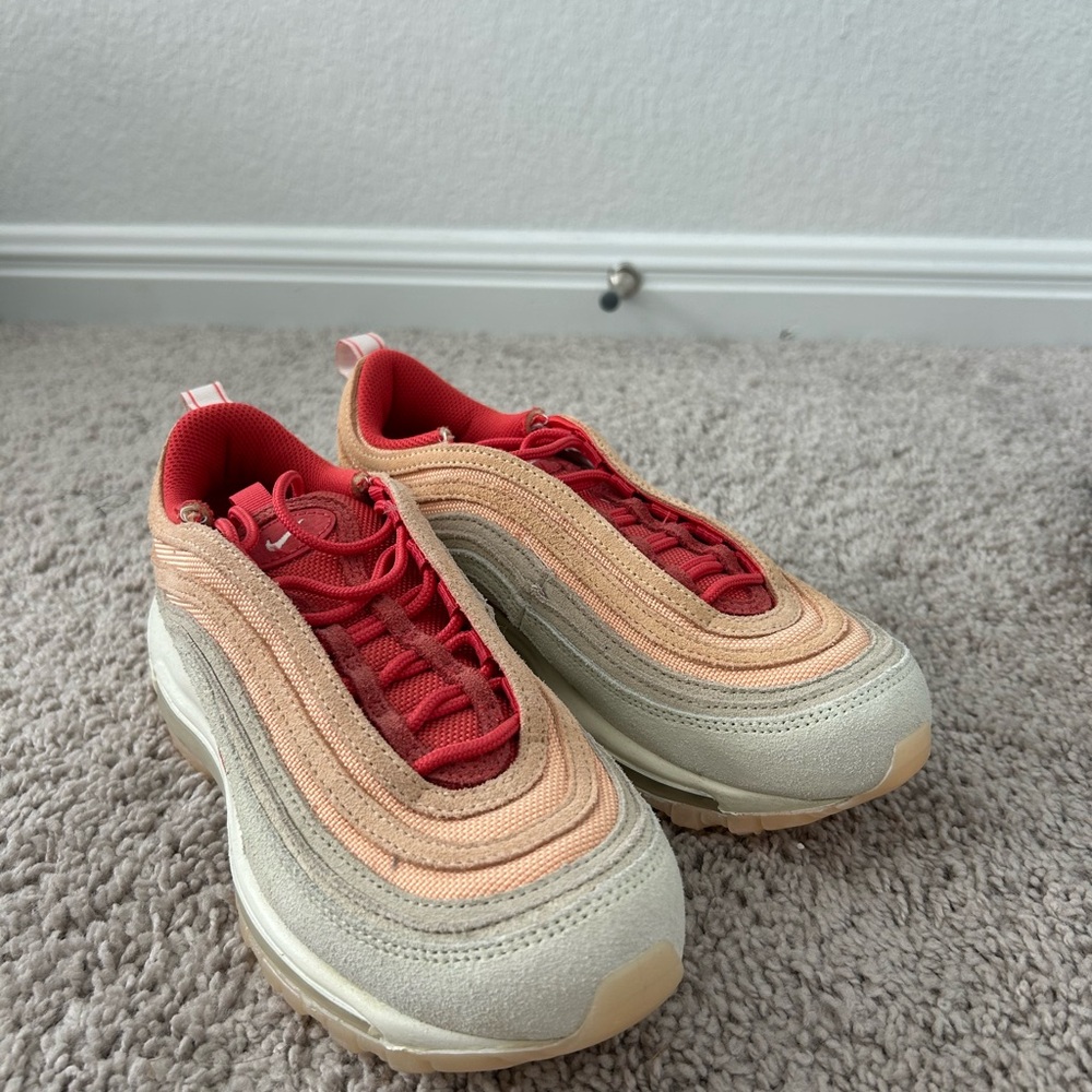 Red and Beige Athletic Sneakers